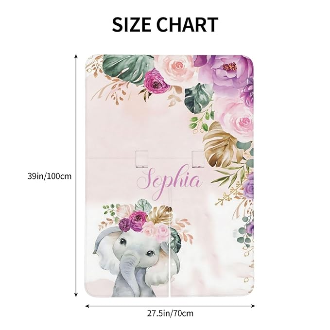 Personalized Baby Car Seat Canopy for Babies with Name, Custom Elephant Floral Stroller Car Seat Covers for Girls, Minky Nursing Carseat Cover for Breastfeeding, Car Seat Canopies for Newborn