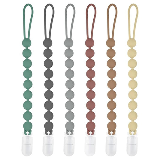 MINMUNJIU Silicone Pacifier Clips for Boys, 6 Pack One Piece Soft Flexible Binky Clips Pacifier Holder Clip for Boys