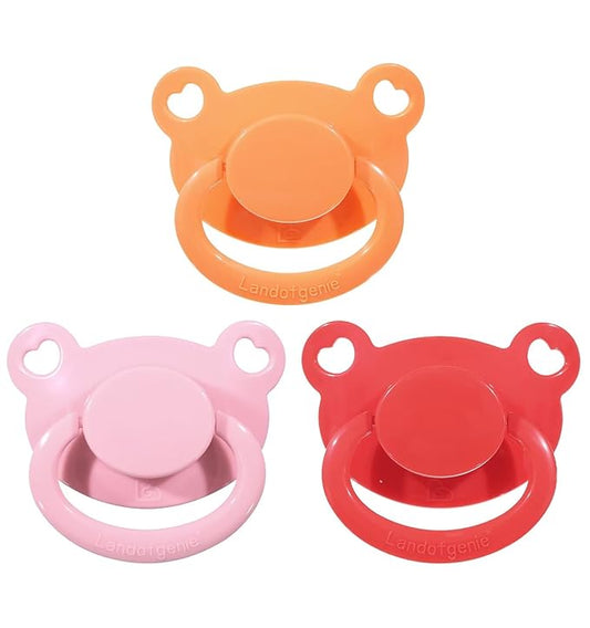 Landofgenie Large Shield Adult Size Pacifiers Set Bear Shaped Cutie Pacifier 3 Pack - Red+Orange+Pink