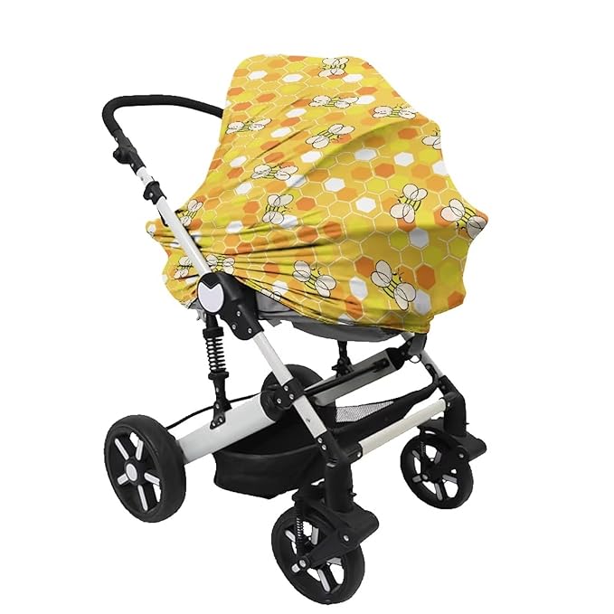 Binienty Yellow Bee Design Infants Carseat Canopies for Women, Multi-Use Car Seat Canopy Carrier Cover for Baby Boys Girls Shower Gifts