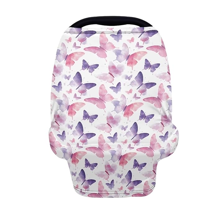 AFPANQZ Butterfly Nursing Covers for Newborns Baby Car Seat Covers for Baby Girls, All Season Baby Carseat Canopy Cover Ups Breastfeeding Scarves Breathable