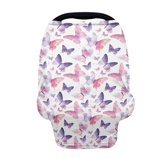 AFPANQZ Butterfly Nursing Covers for Newborns Baby Car Seat Covers for Baby Girls, All Season Baby Carseat Canopy Cover Ups Breastfeeding Scarves Breathable
