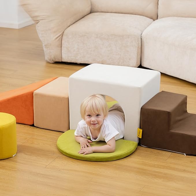 BanaSuper Kids Climbing Foam Blocks Playset - 7 Piece Toddler Climbing Toys, Indoor Gross Motor Development Montessori Gross Motor Toy for Babies & Toddlers (Colorful)