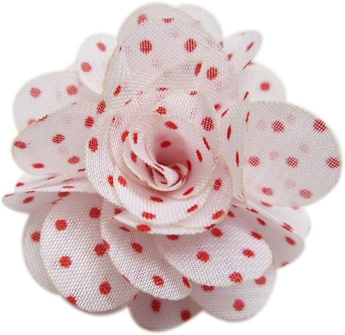 YYCRAFT 30 pcs Chiffon Flower with Dots Prints for Baby Girls Flower Headband Bows DIY Craft,Party Decoration(1.5",White with Red Dots)