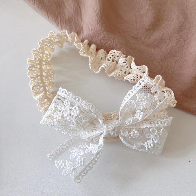 Lace Flower Bow-knot Baby Girls Headband Birthday Infant Wrap Elastic Baby Turban Hairband for Newborn Infant Toddler Kids (Style 1)