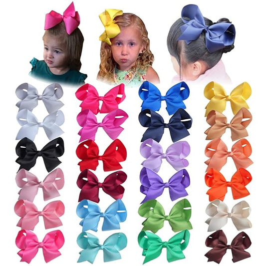 24 Pack 6 Inch Hair Bow Clips for Little Girls Grosgrain Ribbon Bow Alligator Clip Toddler Baby Girl Kids Teens Jojo Bows Hair Accessories (24 Colors/6 Inch)
