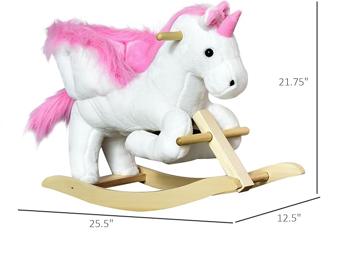 Qaba Unicorn Baby Rocking Horse Toy for Kids with Lullaby Song, Plush Ride on Horse with Heavy-Duty Support System, Interactive Toy Pretend Play Toy for Toddlers 18-36 Months