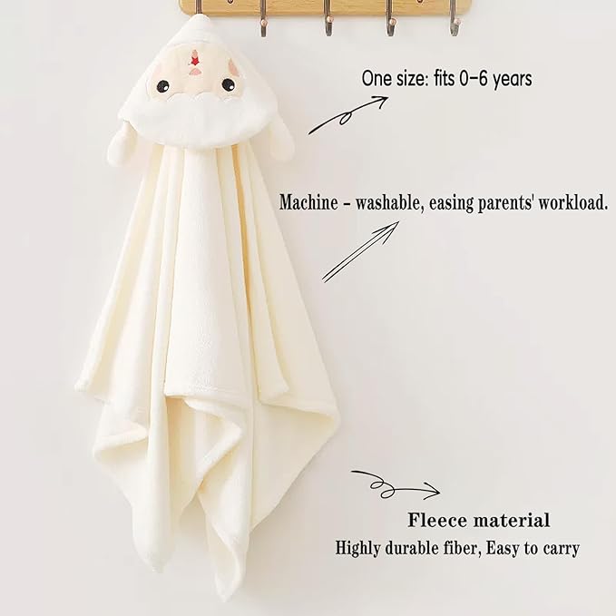 Toddler Baby Bath Towel with Hood 27.5"X55" Ultra Absorbent Soft Cozy Comfort Bathrobe Blanket, 0-6 Years Infant Shower Towel for Girls(White-Goat)