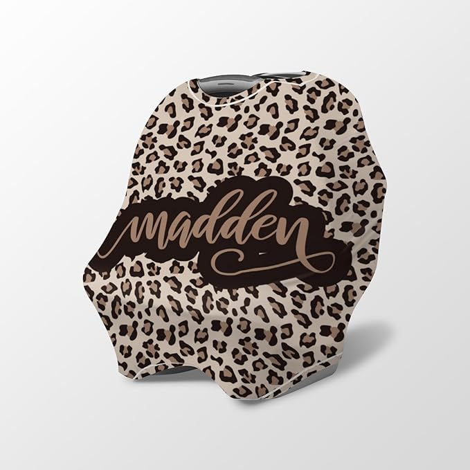 Personalized Baby Car Seat Cover Stroller Canopy: Custom Name Newborn Baby Boy Girl Elastic Leopard Pattern Nursing Cover for Moms First Birthday Gift(one Size)
