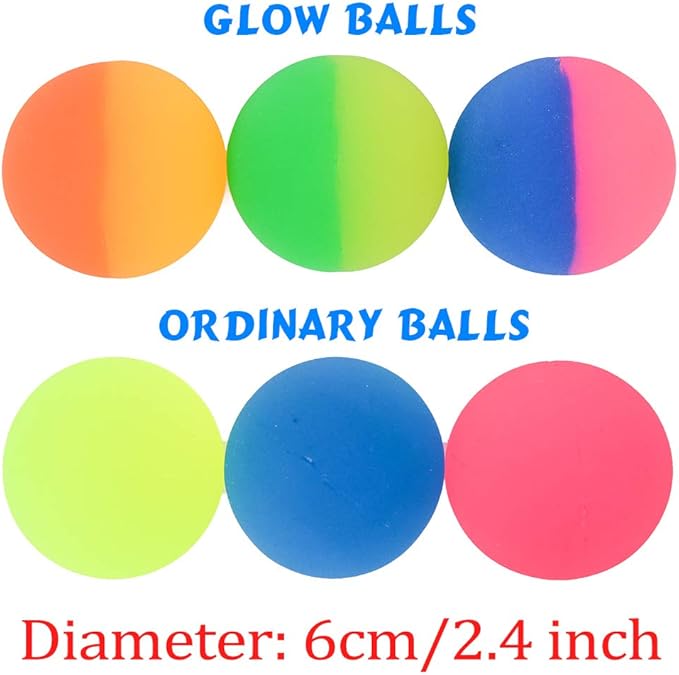 PROLOSO 2.3" Bouncy Balls Glow in The Dark High Bouncing Rubber Ball Bright Pet Toys Pack of 6