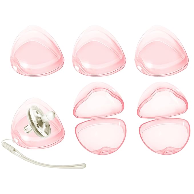 Nisxabebe Pacifier Case,6 Pack BPA Free Pacifier Holder Case with Lanyard for Diaper Bag,Pacifier Container Box for Baby Binky Nipple Travel,Essential Pacifier Accessories,Easy to Clean,Pink