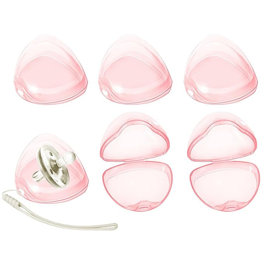Nisxabebe Pacifier Case,6 Pack BPA Free Pacifier Holder Case with Lanyard for Diaper Bag,Pacifier Container Box for Baby Binky Nipple Travel,Essential Pacifier Accessories,Easy to Clean,Pink
