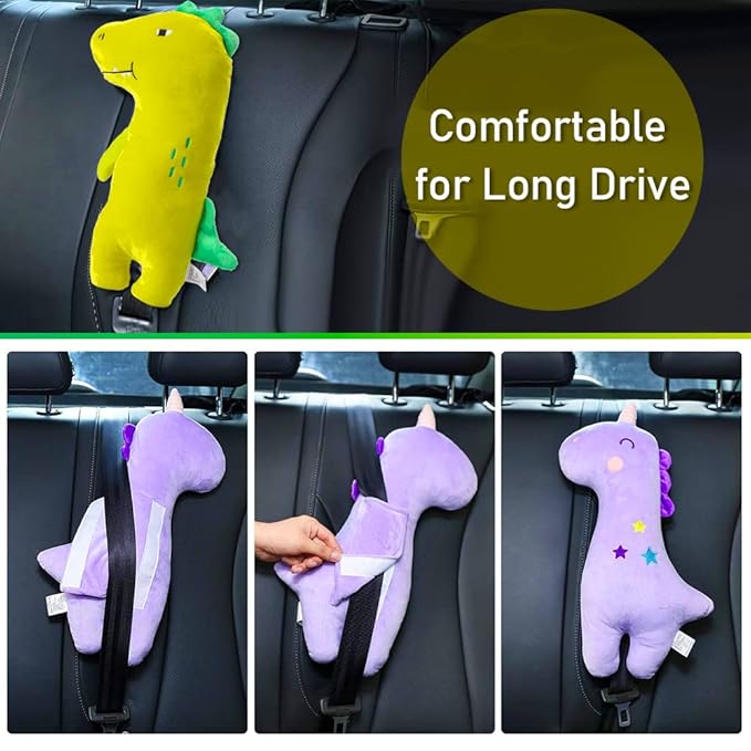 Barelove Seat Belt Cover Pillow for Kids, Car Seatbelt Cushion Shoulder Neck Support Protector Pad, Soft Stuffed Travel Vehicle Safety Belts Strap Pillow for Child Headrest, Christmas Gifts (Dinosaur)