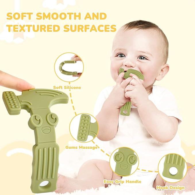 TYRY.HU Baby Teething Toys for Babies 0-6 Months 6-12 Months, BPA Free Silicone Baby Molar Teether Chew Toys, Hammer Wrench Spanner Pliers for Boys Girls, Soft-Textured, Easy to Hold & Clean, 4 Packs