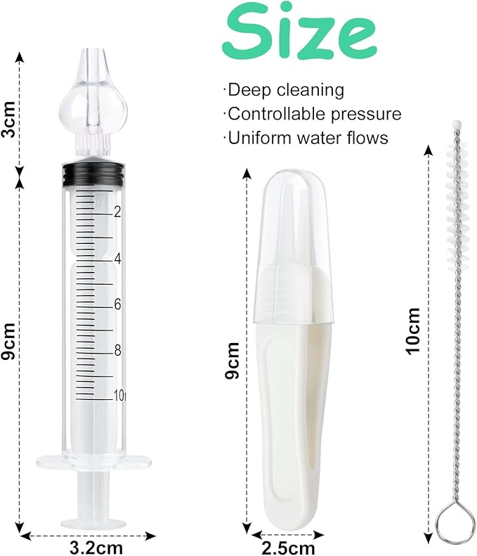 Aolso Baby Nasal Irrigator, 4PCS Nasal Syringe for Baby, Syringe Nasal Irrigator with Tweezers & Cleaning Brush, Baby Nasal Aspirator with Silicone Nasal Suction Tips Portable Baby Nasal Syringe