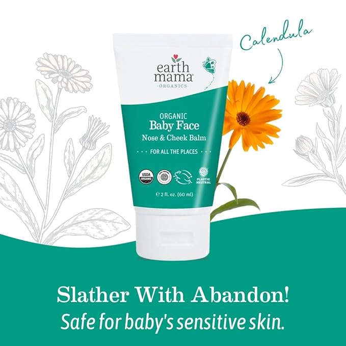 Earth Mama Organic Baby Face Nose & Cheek Balm | Moisturizer with Calendula Oil for Dry Skin Care, Natural Petroleum Jelly Alternative (2-Fluid Ounce, 2-Pack)