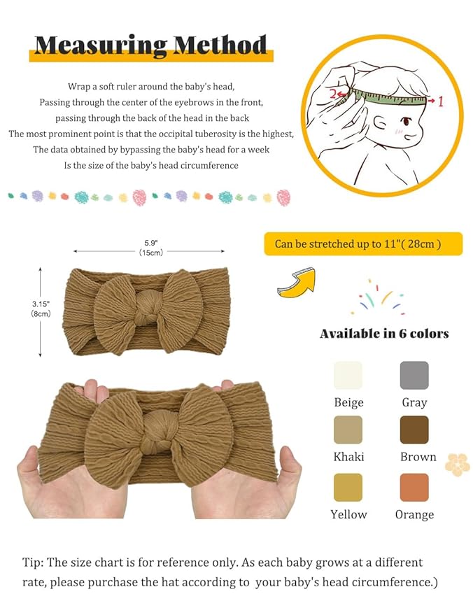 Rust Baby Headbands Bows, Brown Nylon Headband Bow for Baby Girls Infant Head Wraps Newborn Toddler Unisex Gifts(03H-05)
