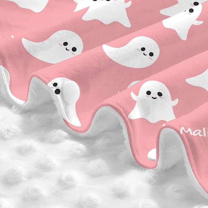 Personalized Baby Car Seat Canopy for Babies with Name, Custom Halloween Pink Ghost Stroller Car Seat Covers for Girls, Minky Nursing Carseat Cover for Breastfeeding, Car Seat Canopies for Newborn