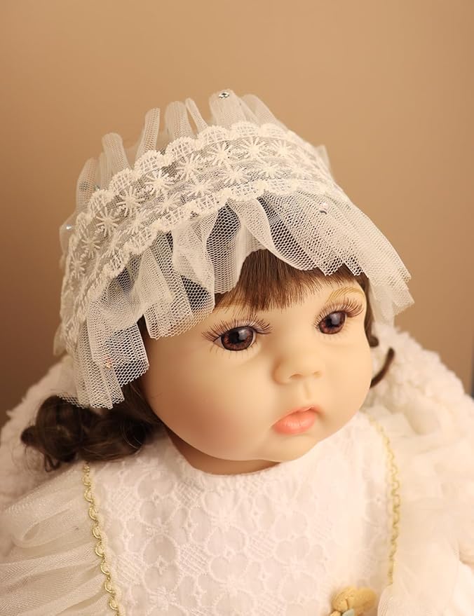 Baby Girls Headband Lacy Bow Pearl Wide Hair Band Turban for Infants Newborn Toddler Floral Ivory Elastic Head Wrap Breathable Sun Bonnet Hair Accessories (Ivory C)