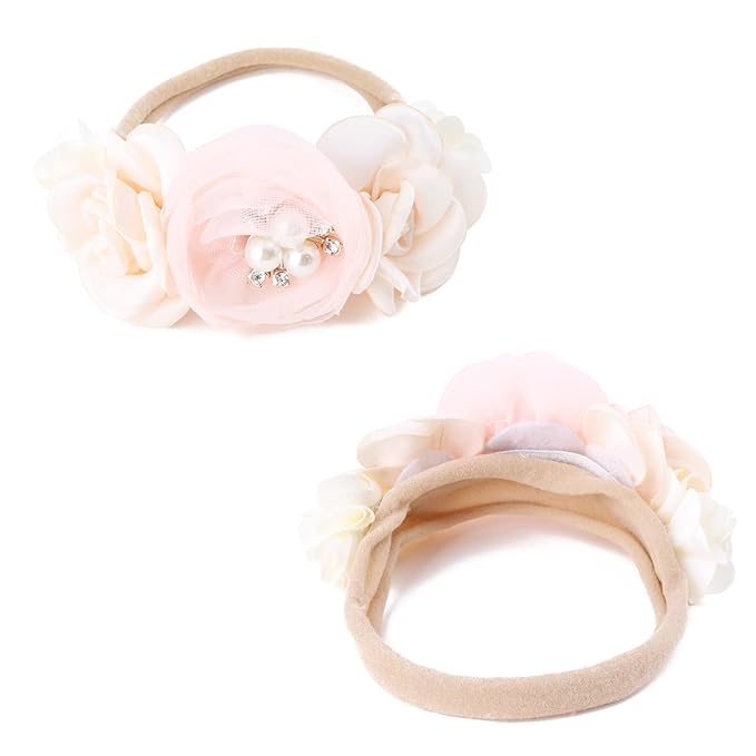 Baby Girl Flower Headband 6 PCS Elastic Hairbands Handmade Nylon Bows Headbands Chic Floral Hair Accessories Kids Gifts for Newborn Infant Toddlers