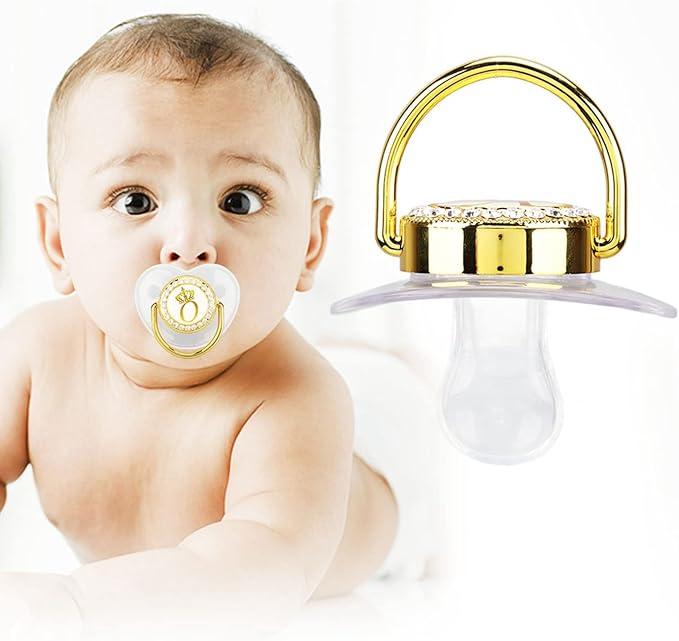 Focket Pacifier Clips Baby Girl, 26 Letter Rhinestone Baby Pacifier with Name Initial Letter, Curved Bling Pacifier for Girl, Newborn Baby Girl Pacifiers Clips, Baby Shower Birthday Gifts (O)