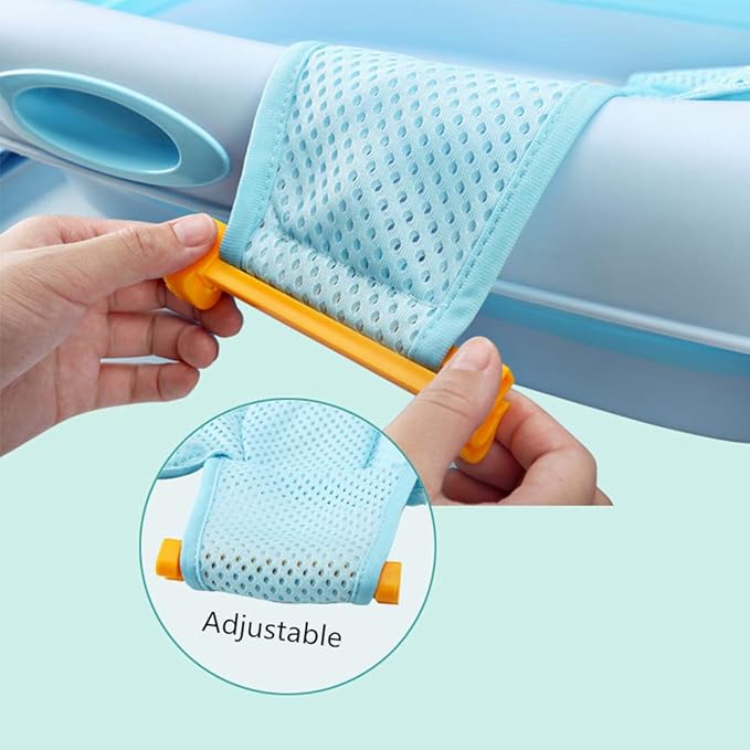 Bath Seat for Baby, Infant Bathing Seat Support Mat, Adjustable Comfortable Non-Slip Baby Shower Net Bathtub Sit Up Mesh, Bath Tub Baby Bath Cushion for Newborn - Blue (No Bathtub)