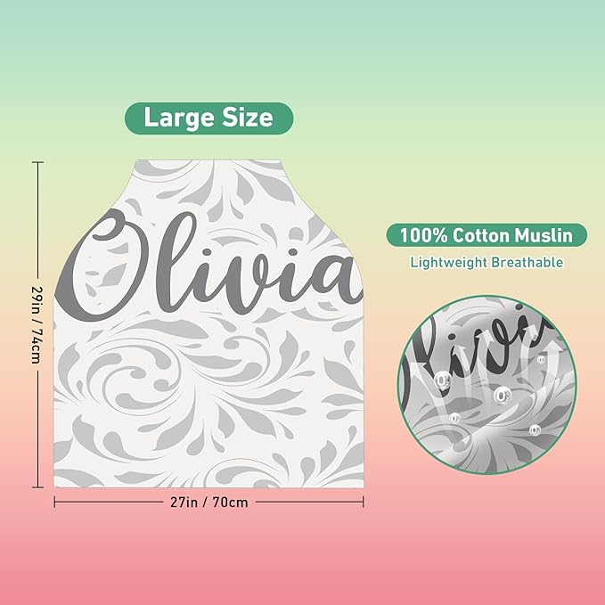 Custom Name Car Seat Canopy - Baby Car Seat Covers, Infant Stroller Cover, Carseat Canopy Christmas Birthday Gifts for Girls and Boys White Leaf Pattern