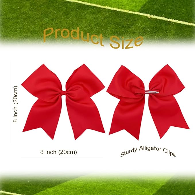 Pack of 2 Red Jumbo Cheer Bow Hair Clips for School Girls Cheerleader Bows 8'' Dancing Softball Basketball Cheerleading Team Hair Accessories