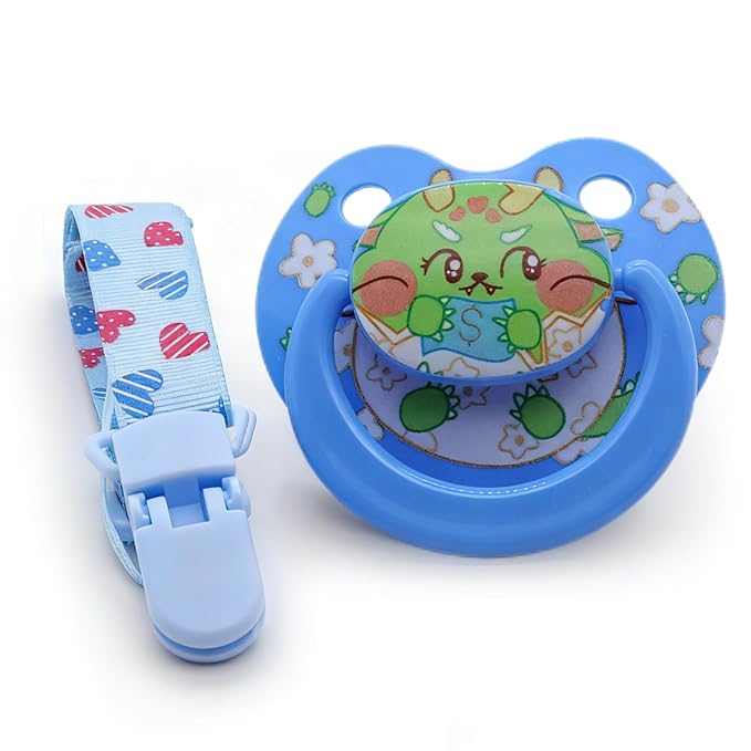 Adorable Dragon Cute Adult Pacifier Anxiety Blue White Floral Design Ultra Soft Cozy Companion for Calm Comfort with Paci Clips