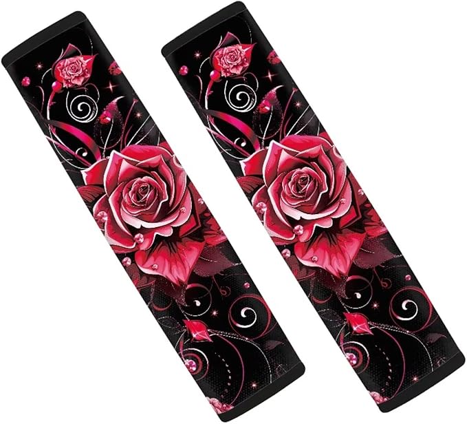 Romantic Rose Car Seat Belt Shoulder Strap Covers Pad Shoulder Pads for Seat Belts Universal Interior Accessories Safety Strap Cover for Auto SUV Truck Airplane Backpack