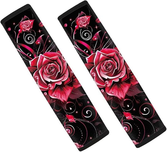 Romantic Rose Car Seat Belt Shoulder Strap Covers Pad Shoulder Pads for Seat Belts Universal Interior Accessories Safety Strap Cover for Auto SUV Truck Airplane Backpack