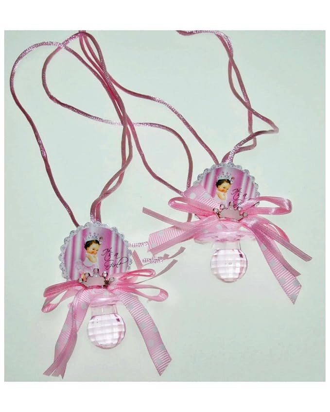 12 PCS Pacifier Crown Necklace Baby Shower Favor Prize Game Boy/Girl Decoration Recuerdos de Baby Shower (Pink)