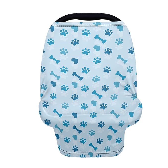 Forchrinse Blue Puppy Paw Bones Heart Baby Car Seat Cover Multi-use Cover Infant Carseat Canopy Nursing Breastfeeding Cover Carrier/Stroller Cover