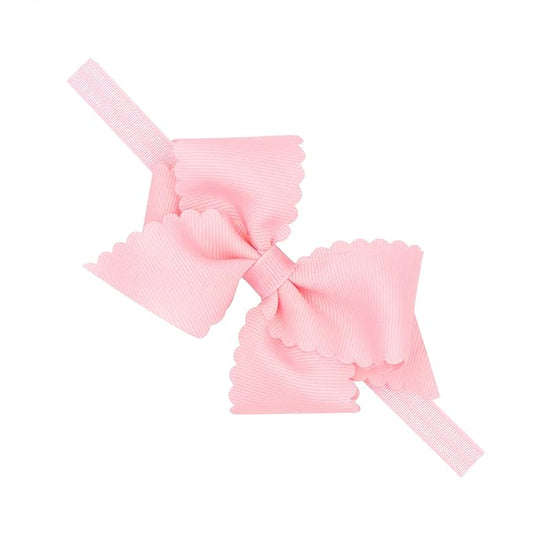 Wee Ones Girls' Extra Small Scalloped Edge Grosgrain Bowtie on Matching Elastic Band, Light Pink, 2