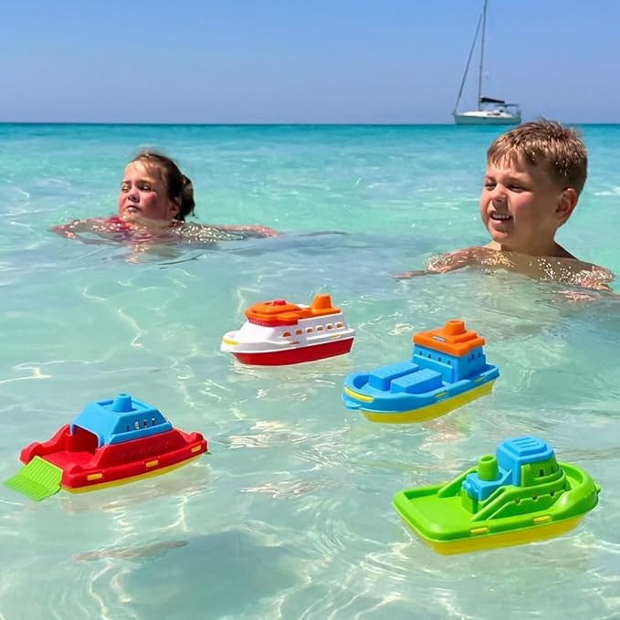 Toyland® Pack of 4 Floating Boats - Cargo Ship, Cruise Liner, Fishing Boat & Container Ship - Bathtub, Pool, and Water Play Toys for Kids 3 Years Plus