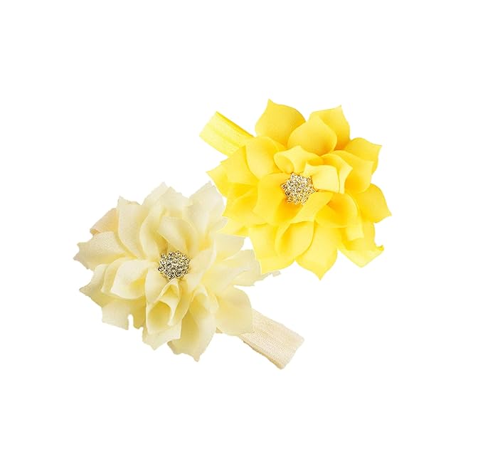 Ivory+Yellow Girl Baby Flower Headbands Rhinestone Flower Princess.(FD83) (Ivory+Yellow)
