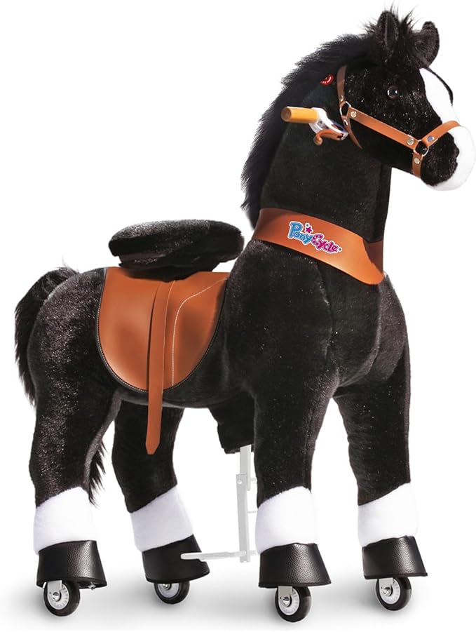PonyCycle Large Riding Horses for Big Kids Classic Model U (with Brake/ 42.5" Height/Size 5 for Age 7-12) Riding Pony Cycle U5 Mechanical Horse Black Ux526