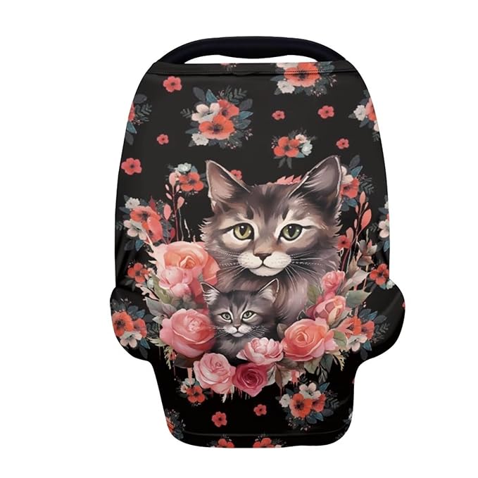 Forchrinse Cat Rose Nursing Breastfeeding Cover for Newborn,Multi-Use Baby Car Seat Cover Canopy Shopping Cart Cover High Chair Cover for Cat’s Lover
