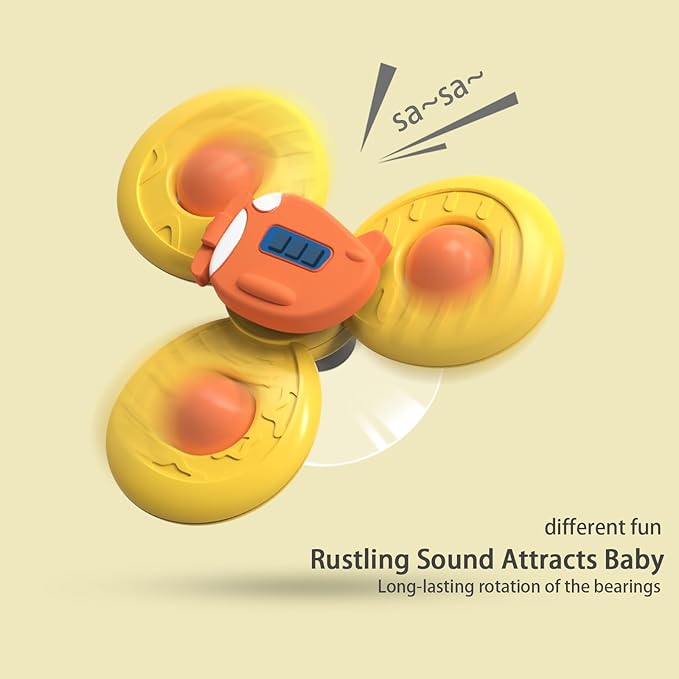 Baby Spinner Toys with Suction Cups | 2-in-1 Travel Sensory Toy for 12-36 Months | Quiet High Chair Toy for Toddlers 1-3 | Stay-On Spinner for Car Seat & Stroller Trays (Sturdy Safety Design)