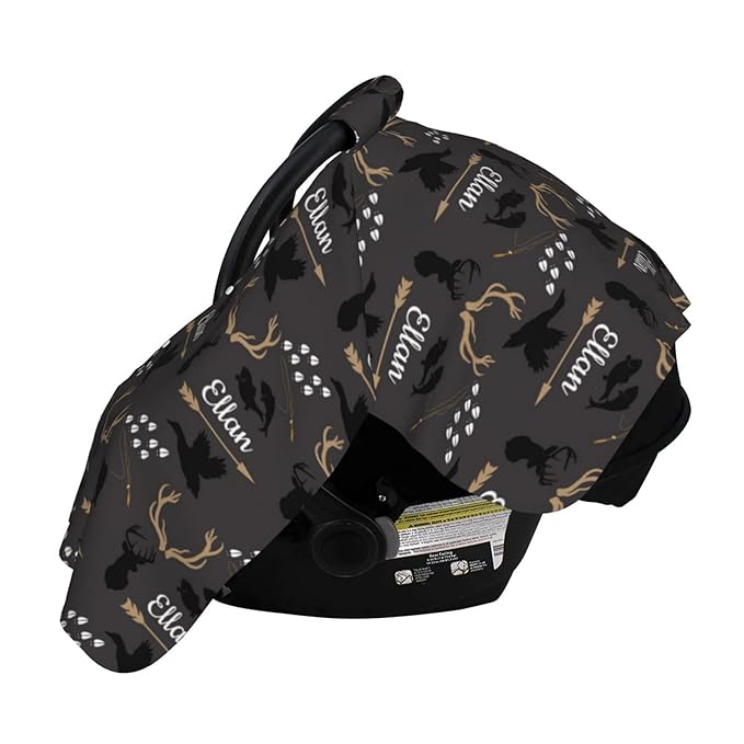 Personalized Deer Woodland Baby Car Seat Canopy for Babies with Name, Custom Car Seat Covers Boys Girls, Peekaboo Opening Minky Nursing Breastfeeding Cover Infant Car Seat Canopies for Newborn