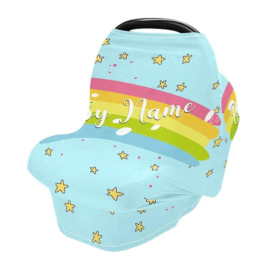 Personalized Baby Car Seat Cover for Babies, Custom Name Baby Car Seats Canopy for Boys Girls, Nursing Breastfeeding Stroller Covers for Infant Newborn, Shower Gift (Star Rainbow)