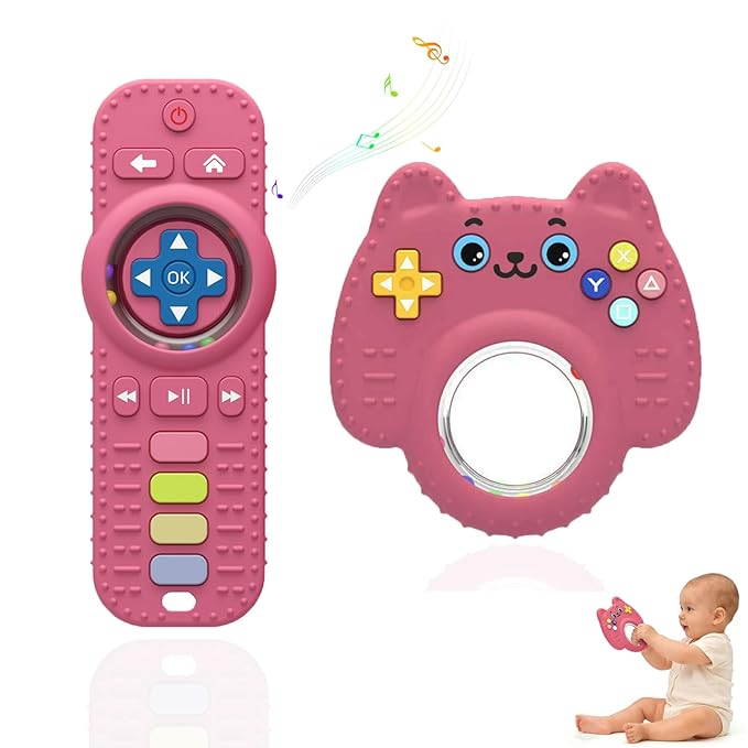 2Pack Teething Toys for Baby 3-6 Months, Teethers for Babies 6-12 Months, Remote Rattle Ring Teether for Baby, Sensory Toys for Babies, Baby Chew Toy