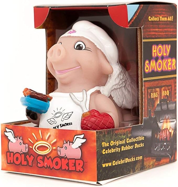 CelebriDucks Holy Smoker BBQ Pig Floating Rubber Ducks - Collectible Bath Toys Gift for Kids & Adults of All Ages - Fun, Safe, Sealed Baby Toddler Water Table, Pool, & Bathtub Toys - Made in USA