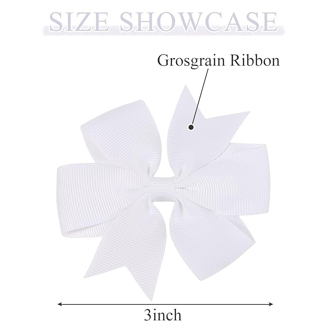 Choicbaby 3 Inches Hair Bows for Girls White Grosgrain Ribbon Pinwheel Hair Bows Clips Toddler Hair Clips for Birthday Baby Shower Gifts 6 Pack Photo Props