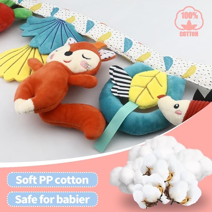 Caterbee Baby Stroller pram Hanging Toys, Colorful Plush Animal Crib Rail Decor (Fox)