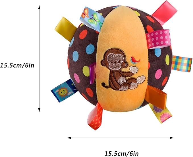 Baby Taggie Ball, Colorful Rattle Ball with Tags, Soft Plush Stuffed Animal Multi Sensory Toy for Early Educational, Ribbon Tag Toy for Baby Kids Toddlers Infants