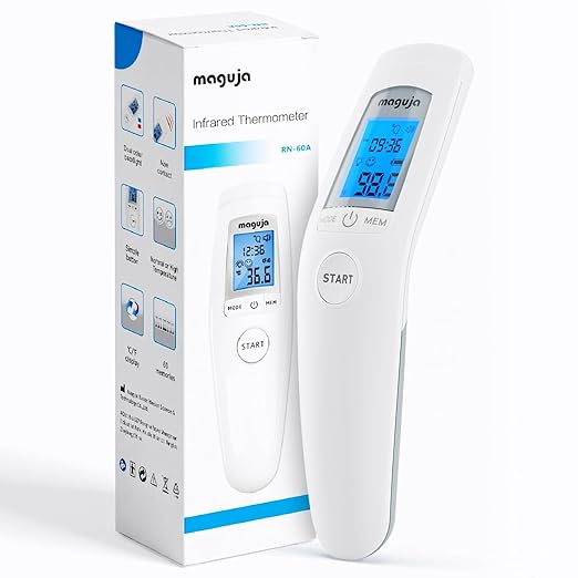 Infrared Forehead Thermometer, maguja Touchless Digital Infrared Thermometer for Adults, Kids, Baby with 3 in 1 Digital LCD Display for Forehead, Body with Fever Alarm and Memory Function
