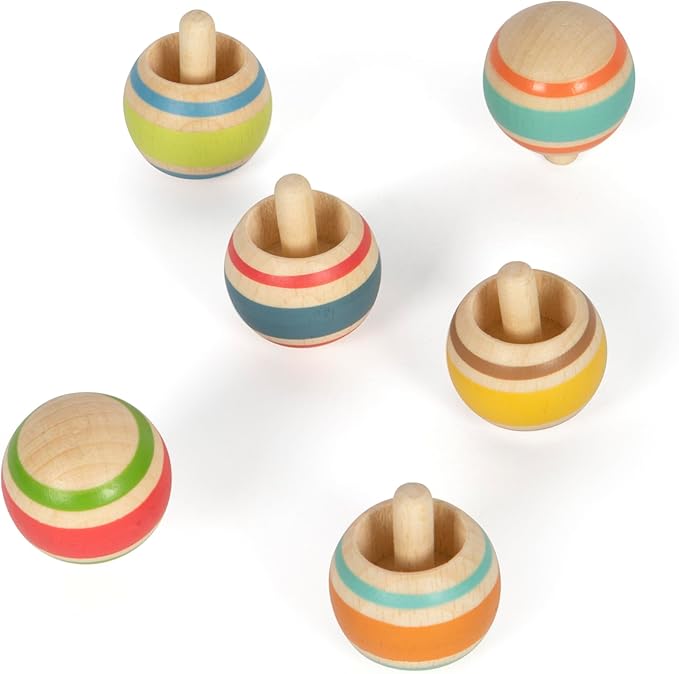 small foot Wooden Set, Small Gift, 6 Tops, Entertainment for Kids Aged 3+ Years Old, 12606, Multicoloured