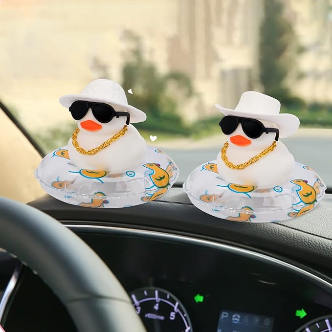 wonuu Car Accessories Rubber Ducks Dashboard Decorations Rubber Duck Pink Accessories Dashboard Duck Car Decorations Car Ducks for Dashboard Car Duck Car Dashboard Decorations, BG-white-cowboywhite