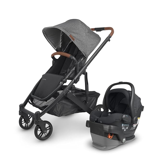 UPPAbaby Travel System, Includes Cruz V2 Stroller + Mesa V2 Car Seat Combo/Toddler Seat, Bumper Bar, Bug Shield, Rain Shield, Car Seat, Base + Robust Infant Insert Included/Greyson (Charcoal Mélange)